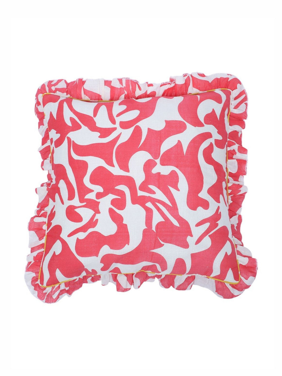 Ruffled-edge cushion covers, set of 2, pink & white